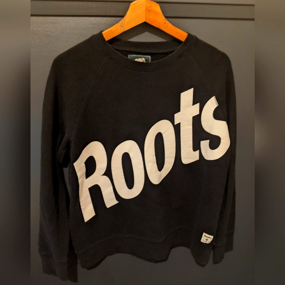 Roots Black Crewneck Sweatshirt with White Logo